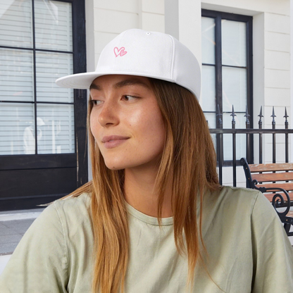 Soft Pink Double Heart White Sweet Style Snapback Cap