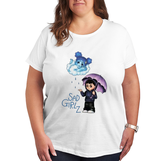 Sad Girlz Cloud Rain Chibi Cartoon Art Plus Size Women Graphic Tee