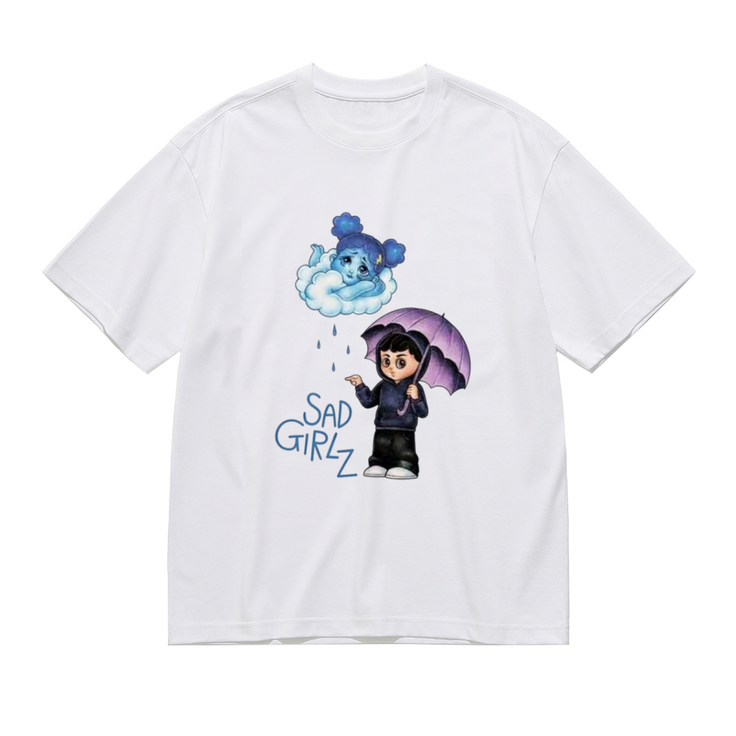 Sad Girlz Cloud Rain Chibi Cartoon Art Plus Size Women Graphic Tee