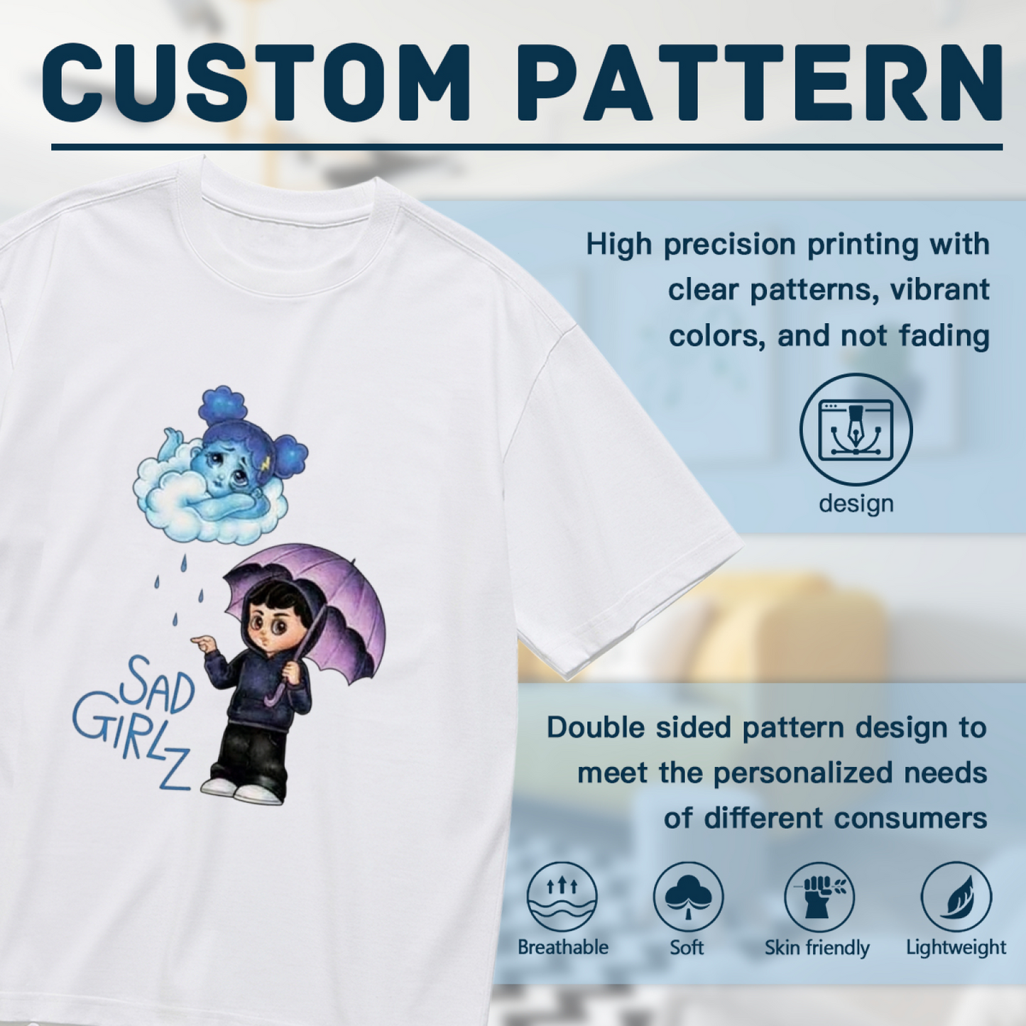 Sad Girlz Cloud Rain Chibi Cartoon Art Plus Size Women Graphic Tee