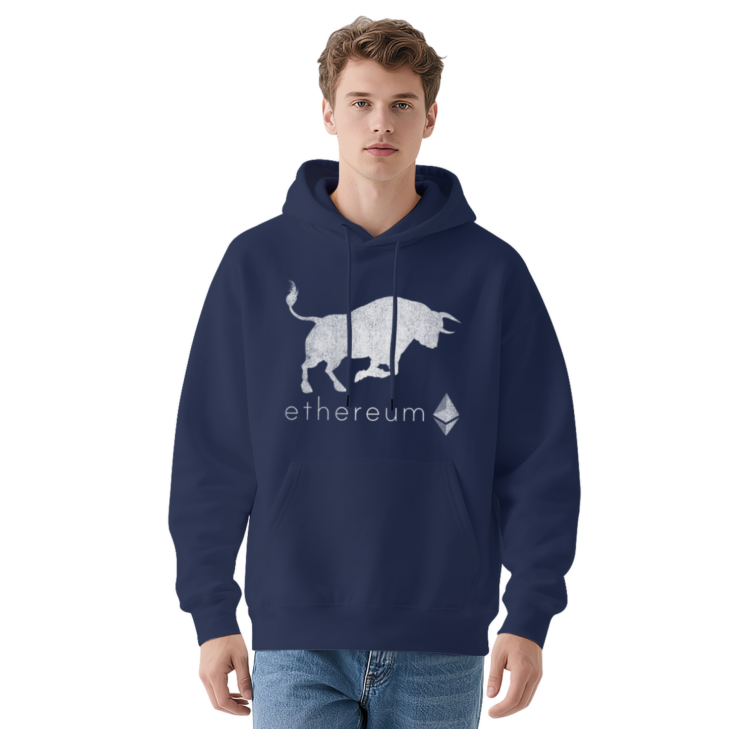 Ethereum Bull Crypto Soft Navy Hoodie, Investor Comfort Pullover