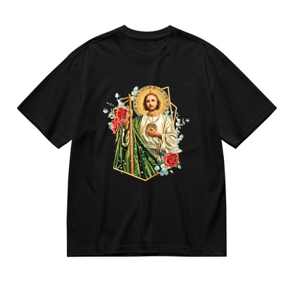 Sacred San Judas Tadeo With Red Roses Faith Plus Size Women's Printed T-Shirt