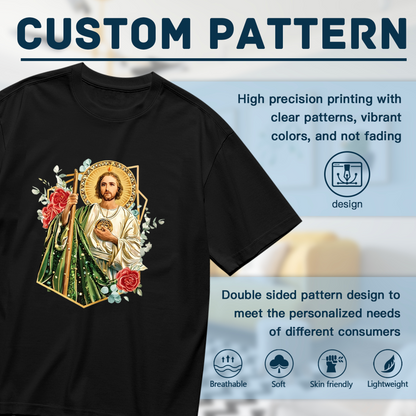Sacred San Judas Tadeo With Red Roses Faith Plus Size Women's Printed T-Shirt