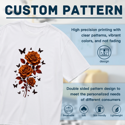 Retro Burnt Orange Rose With Butterfly Art Plus Size Women Printed T-Shirt