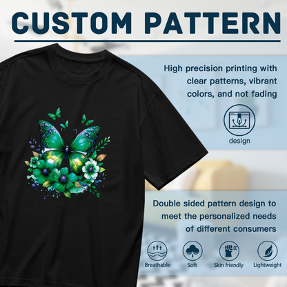 Vivid Green Floral Butterfly Nature Art Plus Size Women¡¯s Printed T-Shirt