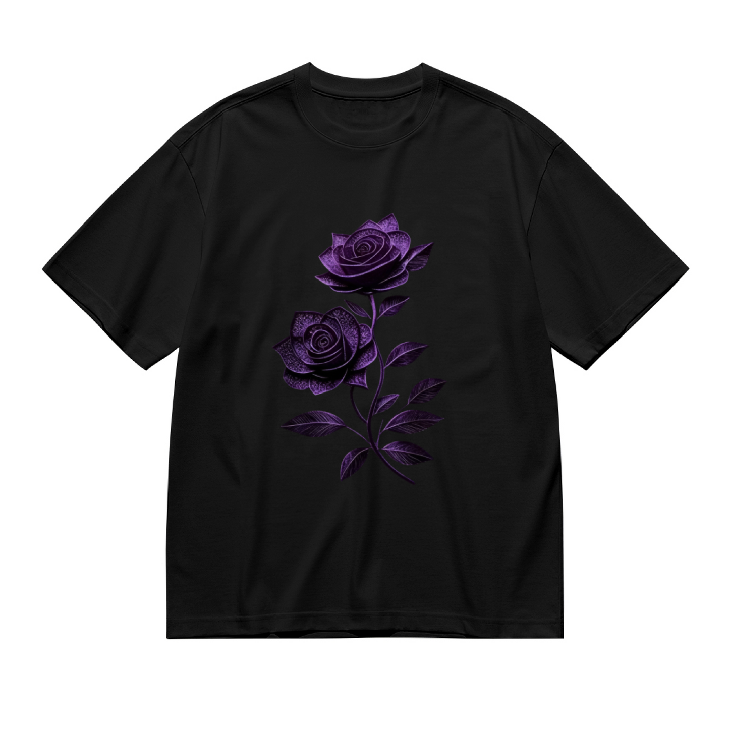 Elegant Dark Purple Glitter Rose Gothic Plus Size Women Printed T-Shirt