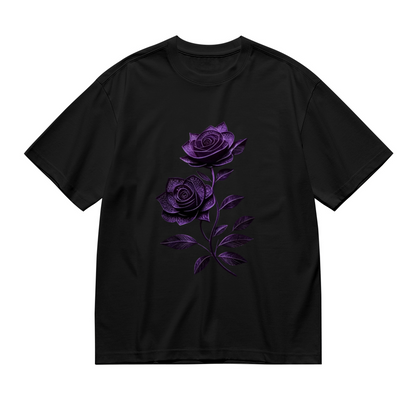 Elegant Dark Purple Glitter Rose Gothic Plus Size Women Printed T-Shirt