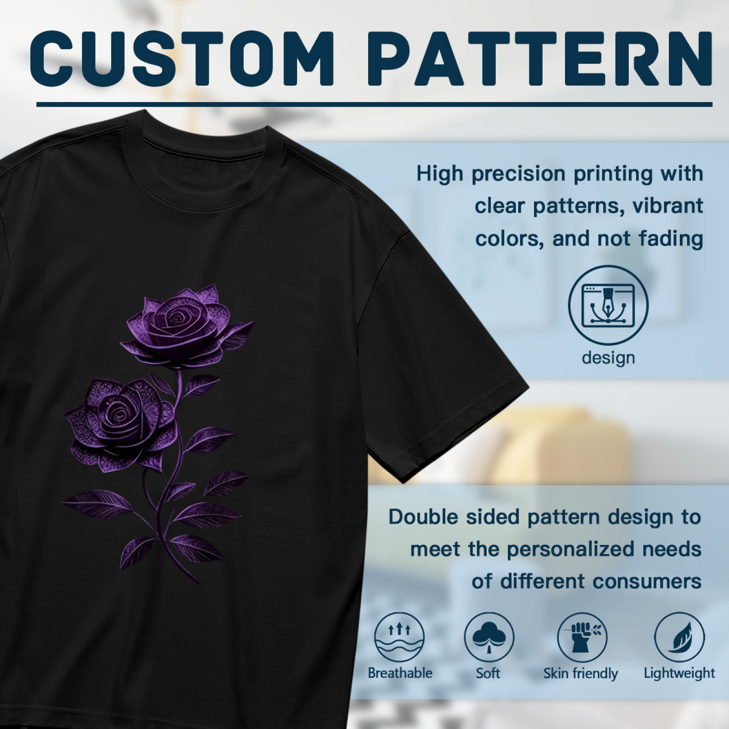 Elegant Dark Purple Glitter Rose Gothic Plus Size Women Printed T-Shirt