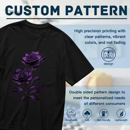 Elegant Dark Purple Glitter Rose Gothic Plus Size Women Printed T-Shirt