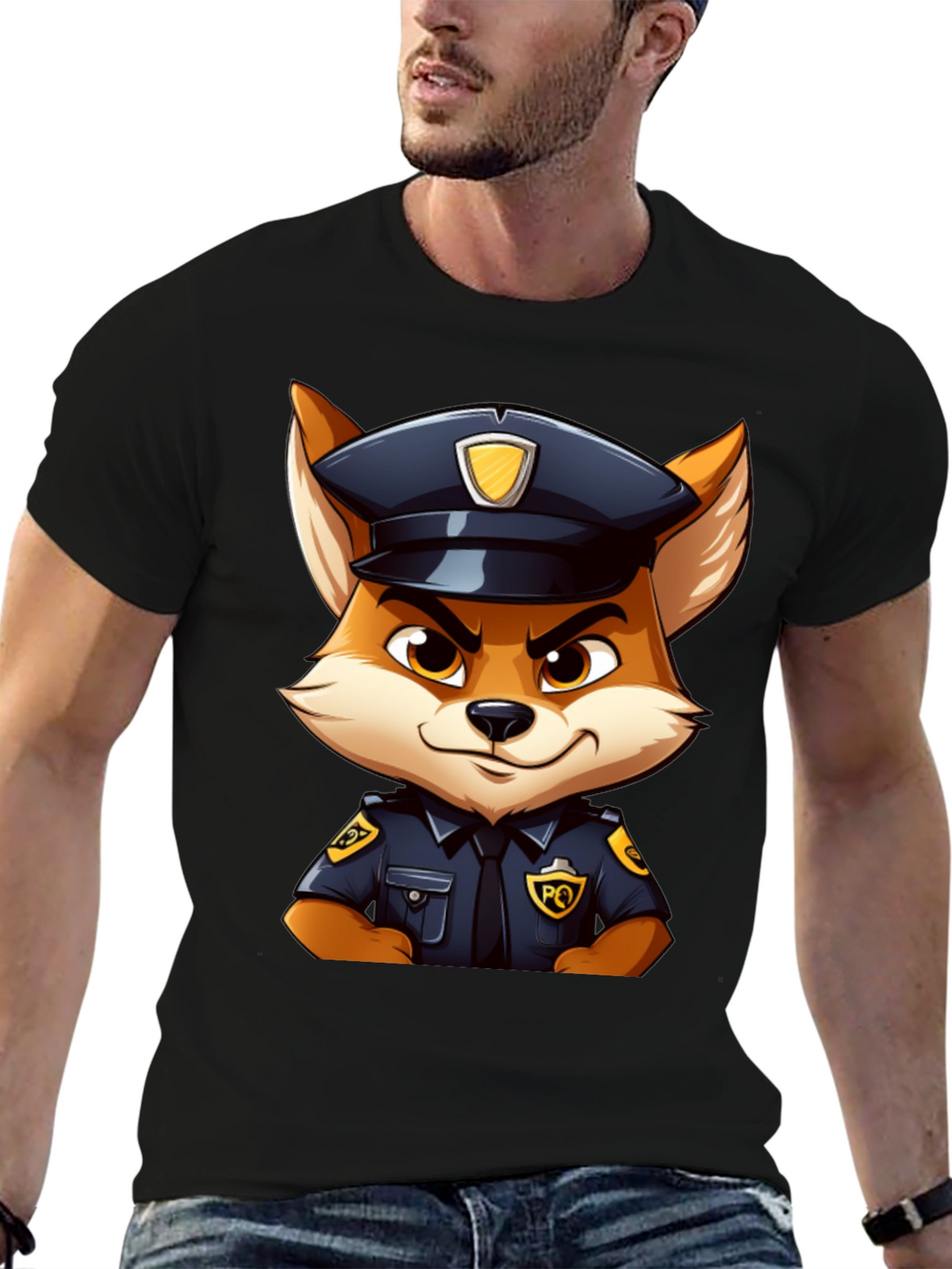 Fox Police Cartoon Graphic T-Shirt
