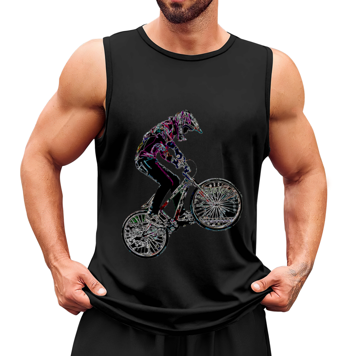 Neon Glitch BMX Rider Graphic Sleeveless Tank Top