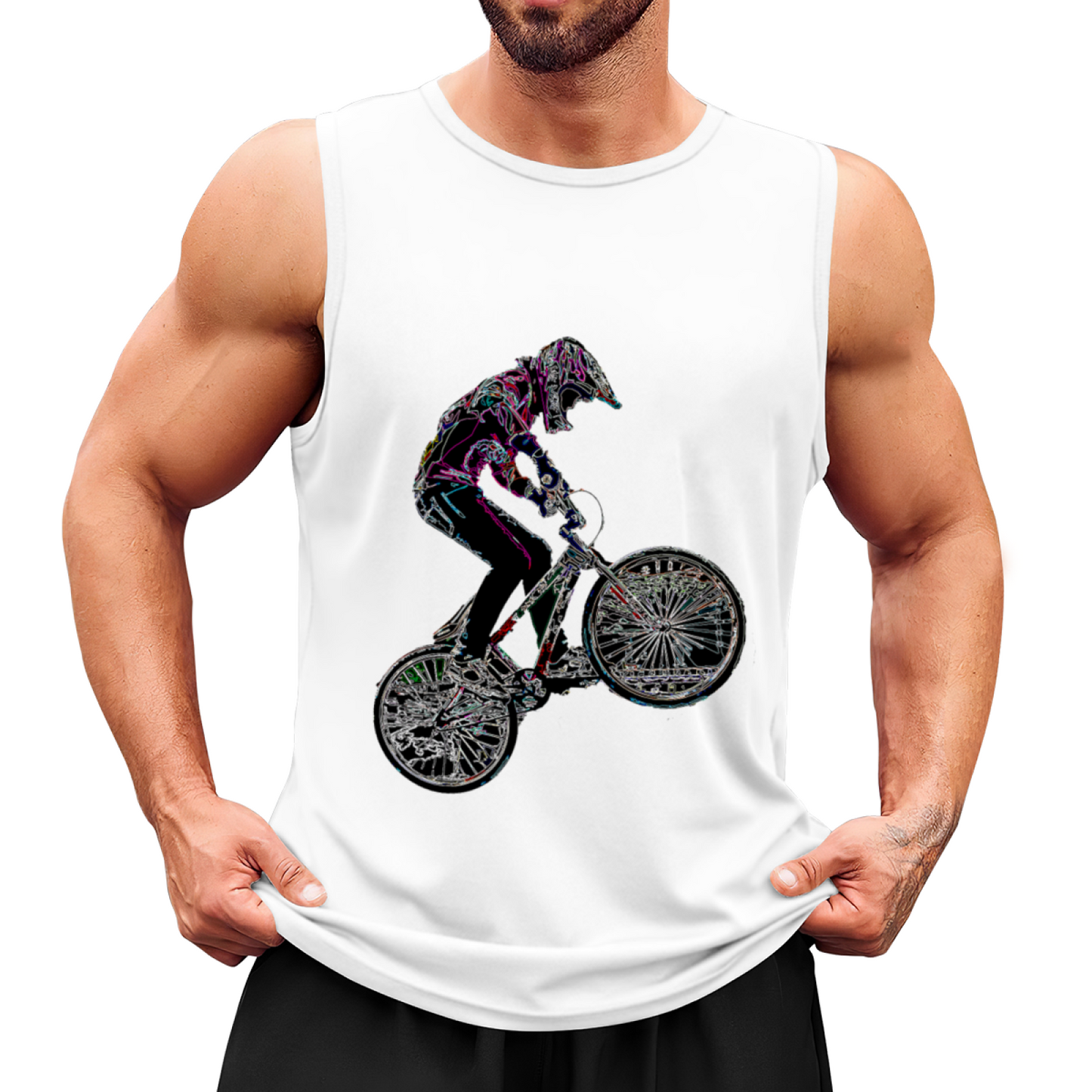 Neon Glitch BMX Rider Graphic Sleeveless Tank Top