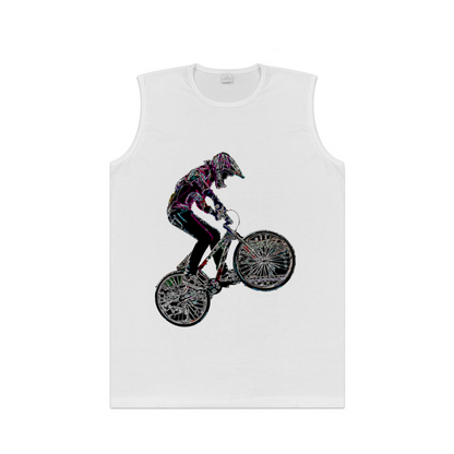 Neon Glitch BMX Rider Graphic Sleeveless Tank Top