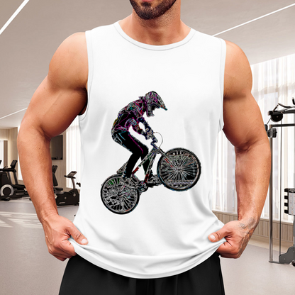 Neon Glitch BMX Rider Graphic Sleeveless Tank Top