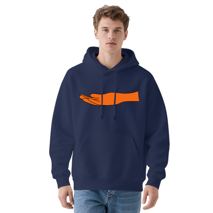 Minimal Orange Hand Graphic White Hoodie, Casual Cozy Top