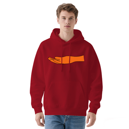 Minimal Orange Hand Graphic White Hoodie, Casual Cozy Top