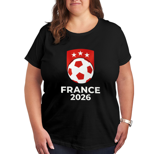 France 2026 Three Stars Soccer Ball National Team Fan Print Plus Size Tee