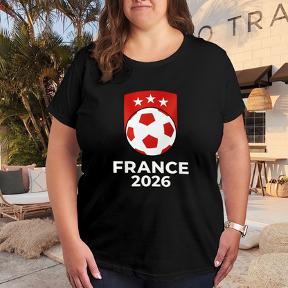 France 2026 Three Stars Soccer Ball National Team Fan Print Plus Size Tee
