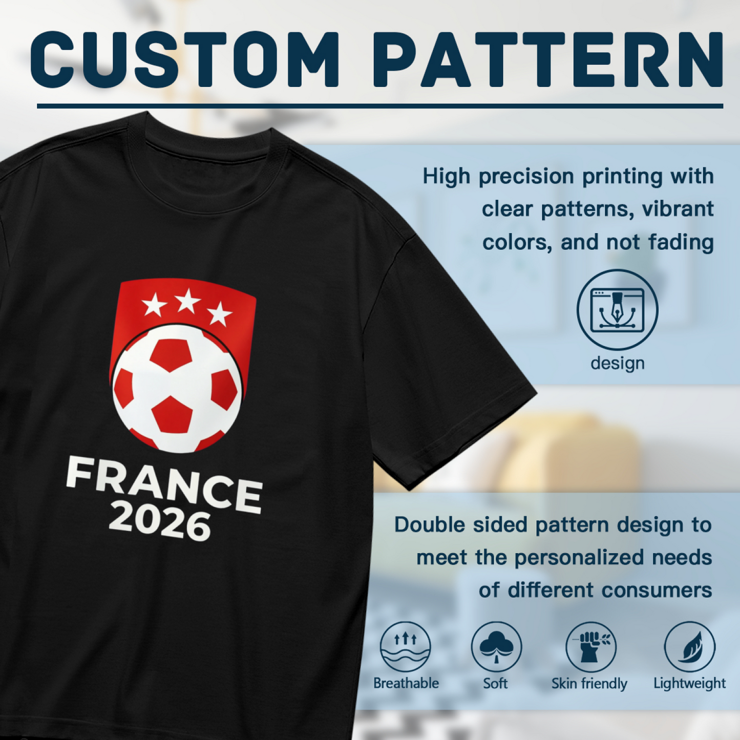 France 2026 Three Stars Soccer Ball National Team Fan Print Plus Size Tee