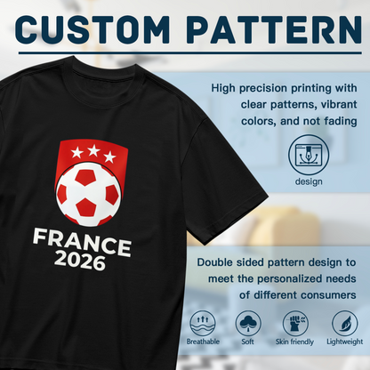 France 2026 Three Stars Soccer Ball National Team Fan Print Plus Size Tee