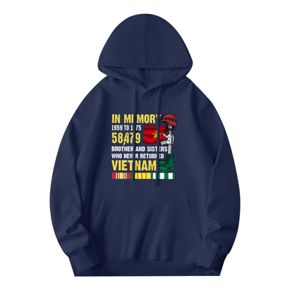 Vietnam War Veteran Memorial Graphic Navy Hoodie, Warm Respectful Daily Hoodie