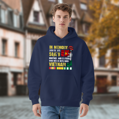 Vietnam War Veteran Memorial Graphic Navy Hoodie, Warm Respectful Daily Hoodie
