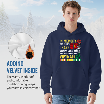 Vietnam War Veteran Memorial Graphic Navy Hoodie, Warm Respectful Daily Hoodie