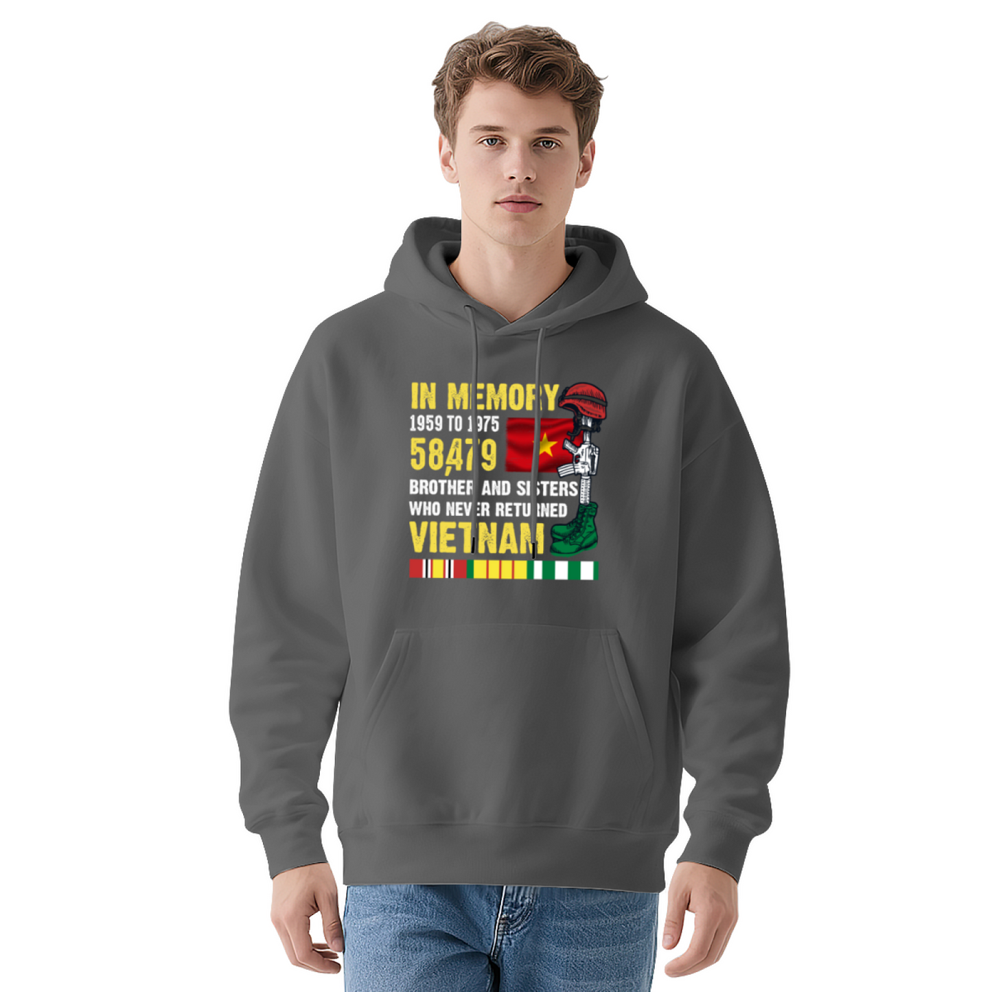 Vietnam War Veteran Memorial Graphic Navy Hoodie, Warm Respectful Daily Hoodie