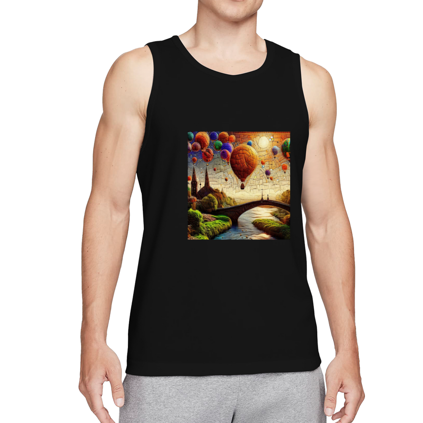 Dreamy Hot Air Balloon Oil Painting Scenic Print Tank Top
