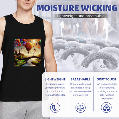 Dreamy Hot Air Balloon Oil Painting Scenic Print Tank Top