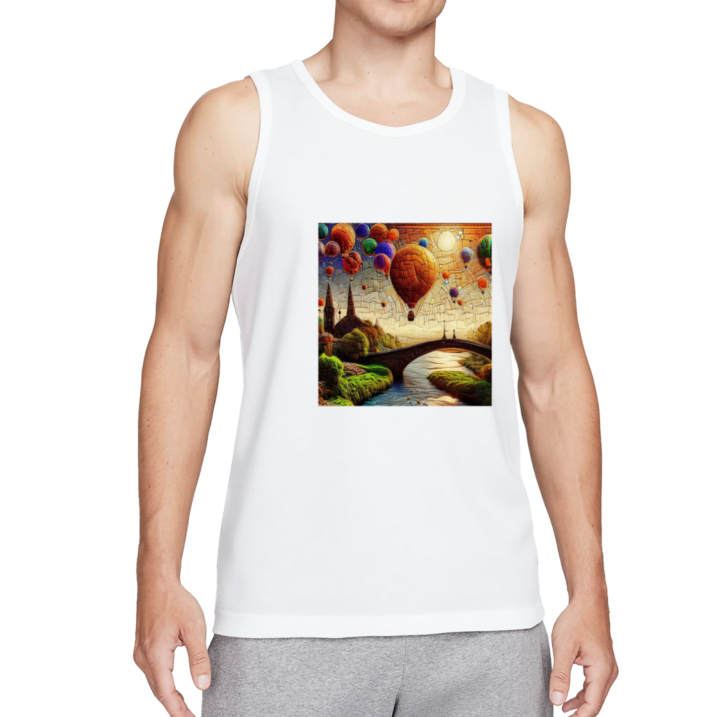 Dreamy Hot Air Balloon Oil Painting Scenic Print Tank Top