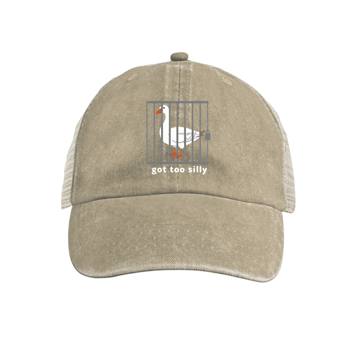Goose Got Too Silly Cartoon Graphic Maroon Washed Trucker Hat Funny Novelty Mesh Cap