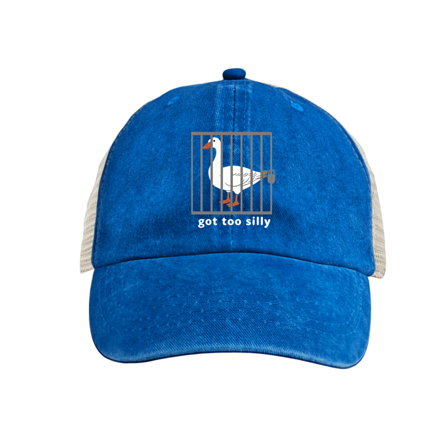 Goose Got Too Silly Cartoon Graphic Maroon Washed Trucker Hat Funny Novelty Mesh Cap