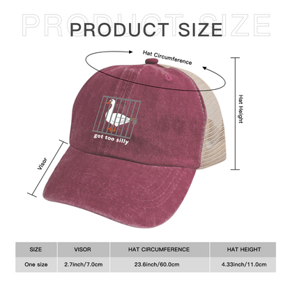 Goose Got Too Silly Cartoon Graphic Maroon Washed Trucker Hat Funny Novelty Mesh Cap