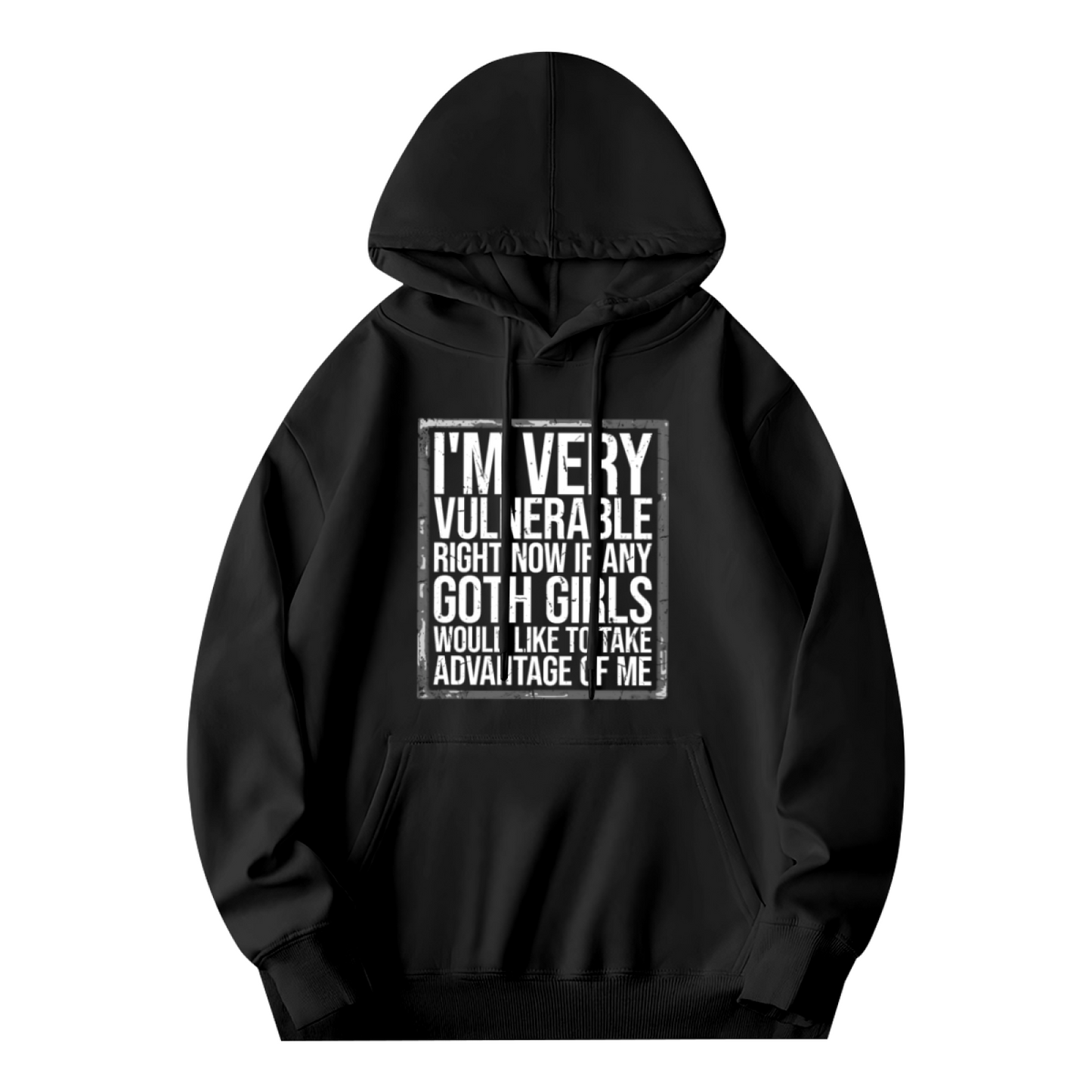 Funny Goth Girls Vulnerable Slogan Hoodie, Trendy Comfort Dark Style Black Hoodie