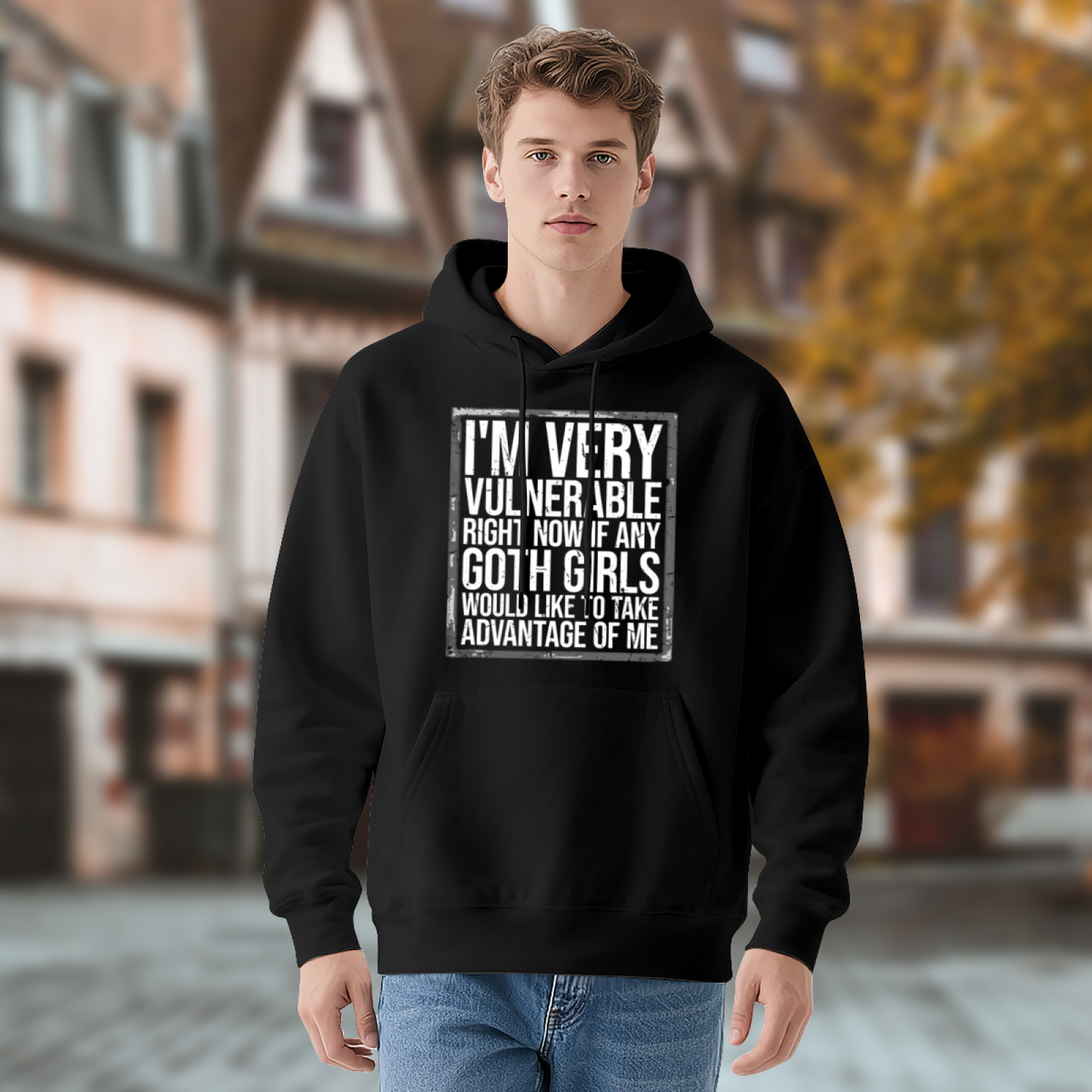 Funny Goth Girls Vulnerable Slogan Hoodie, Trendy Comfort Dark Style Black Hoodie