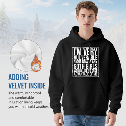 Funny Goth Girls Vulnerable Slogan Hoodie, Trendy Comfort Dark Style Black Hoodie