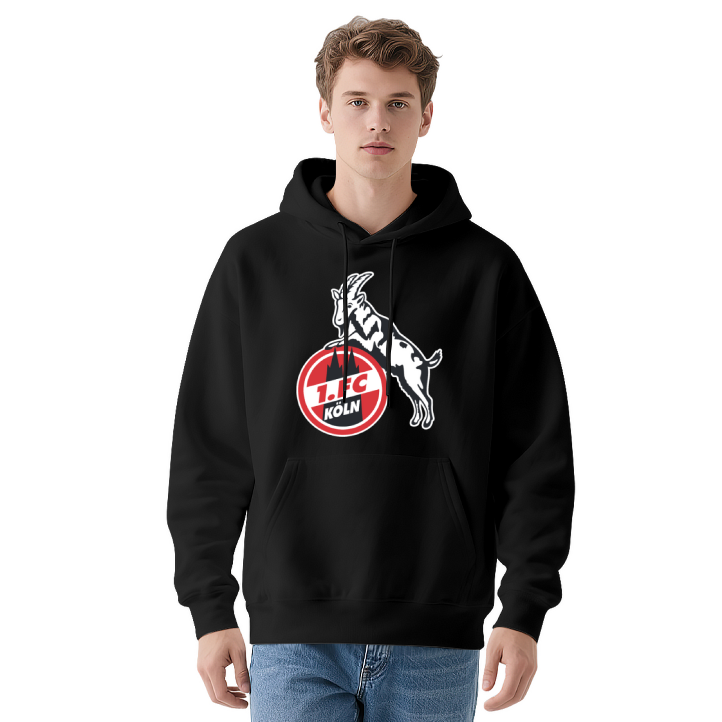 1.FC Köln Goat Football Black Hoodie, Unisex Soccer Fan Soft Warm Hoodie