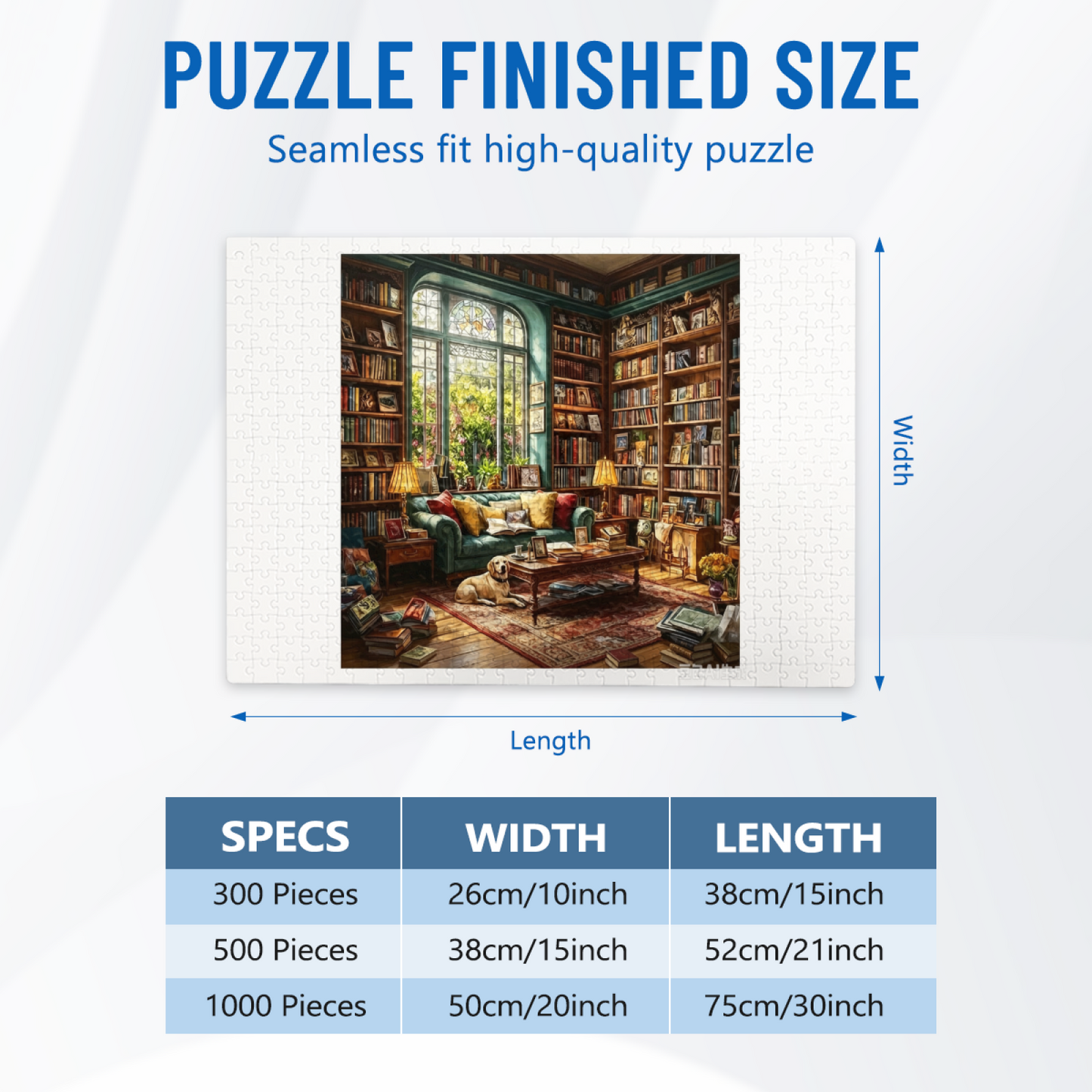 Cozy Vintage Sunlit Library Reading Room Golden Retriever Puzzle