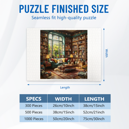 Cozy Vintage Sunlit Library Reading Room Golden Retriever Puzzle