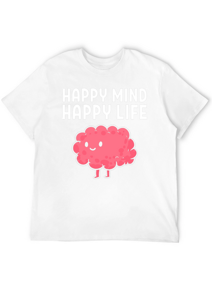 Happy Mind Happy Life Cartoon Brain T-Shirt