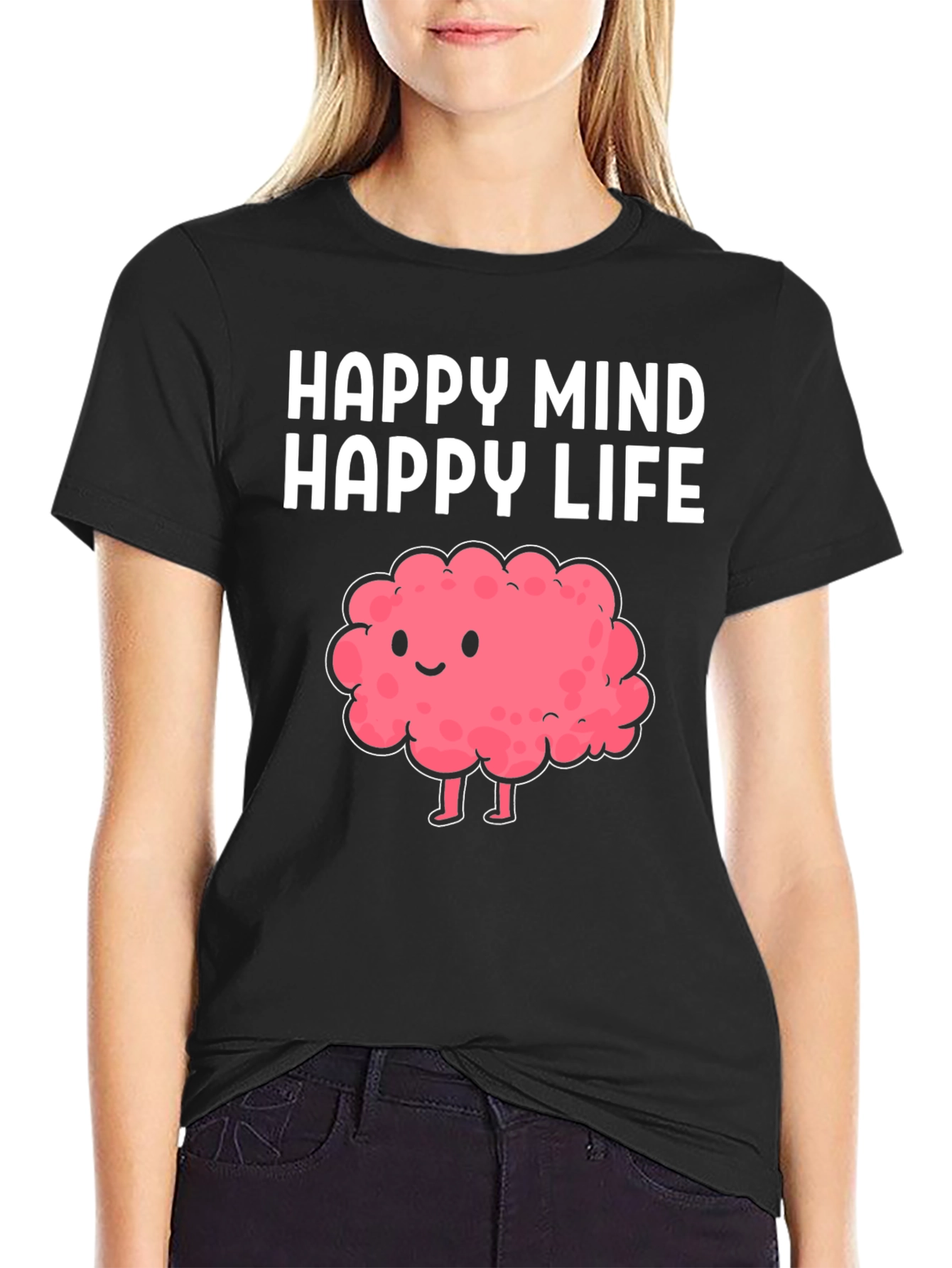Happy Mind Happy Life Cartoon Brain T-Shirt