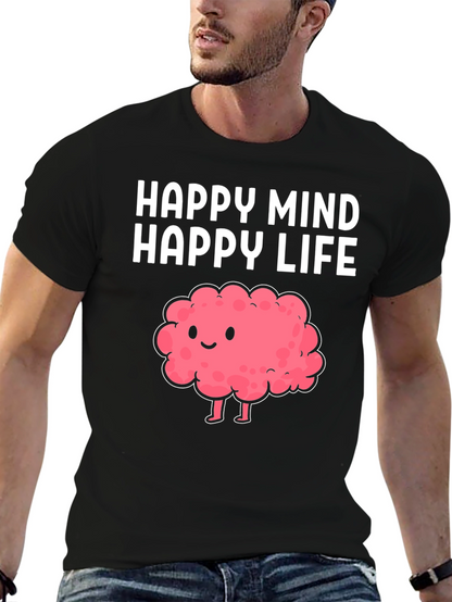 Happy Mind Happy Life Cartoon Brain T-Shirt