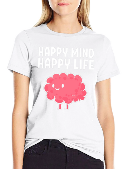 Happy Mind Happy Life Cartoon Brain T-Shirt