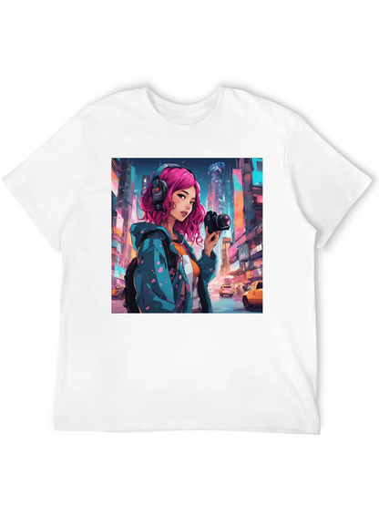 Anime Girl Photographer Black T-Shirt