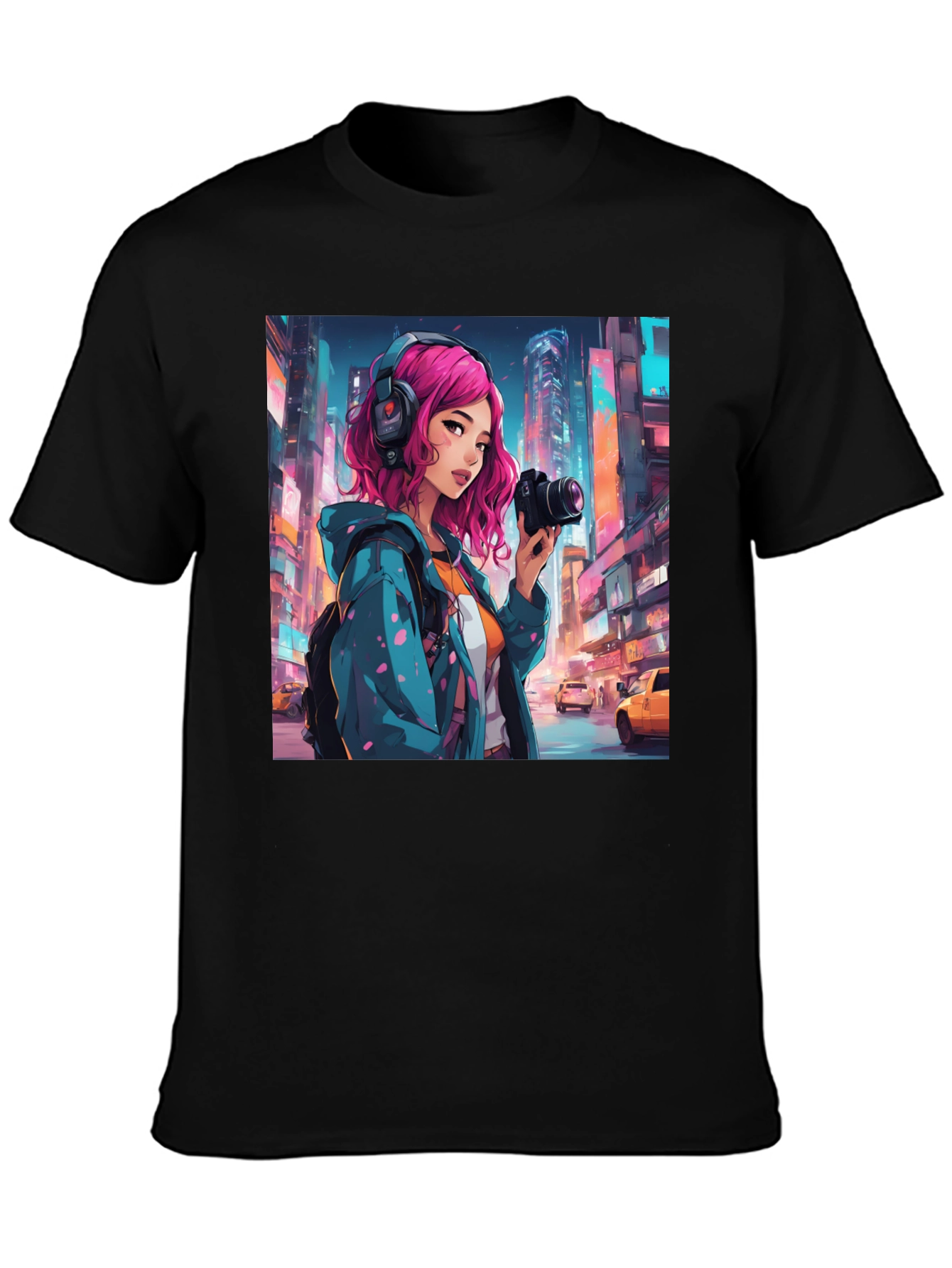 Anime Girl Photographer Black T-Shirt