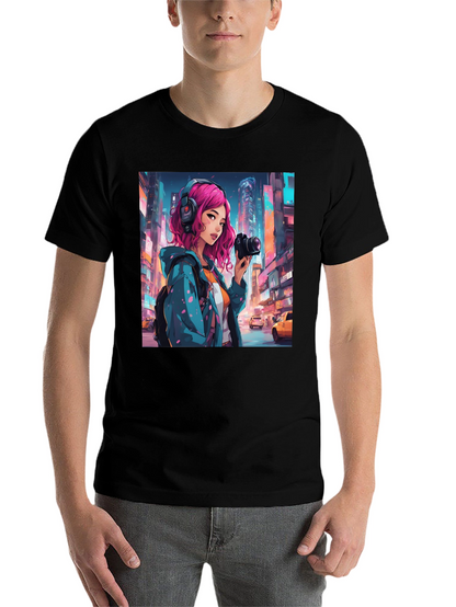 Anime Girl Photographer Black T-Shirt