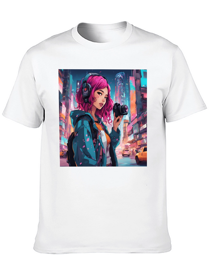 Anime Girl Photographer Black T-Shirt