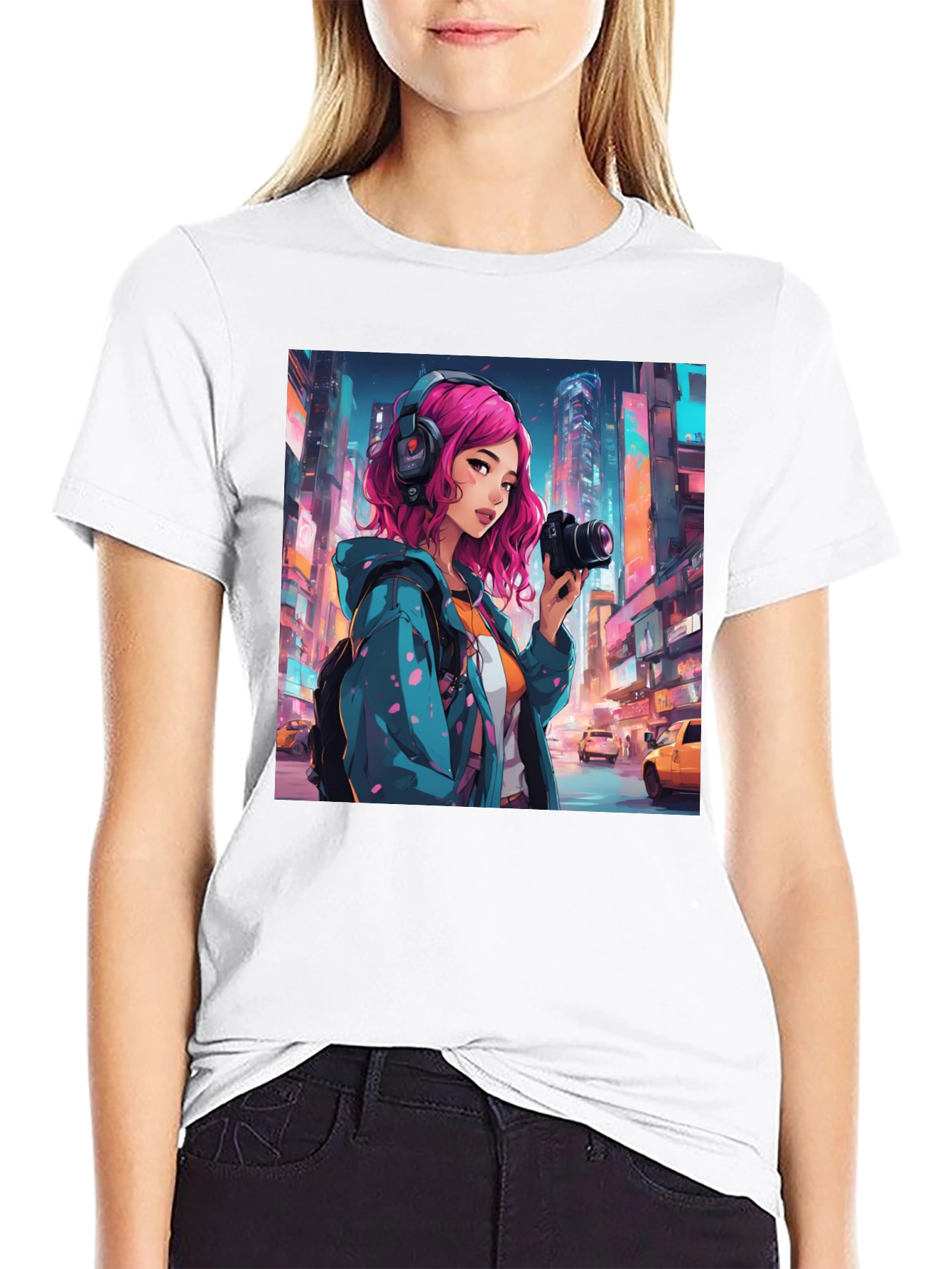 Anime Girl Photographer Black T-Shirt