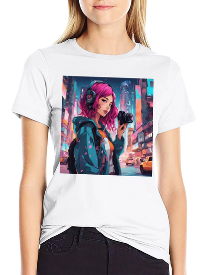 Anime Girl Photographer Black T-Shirt